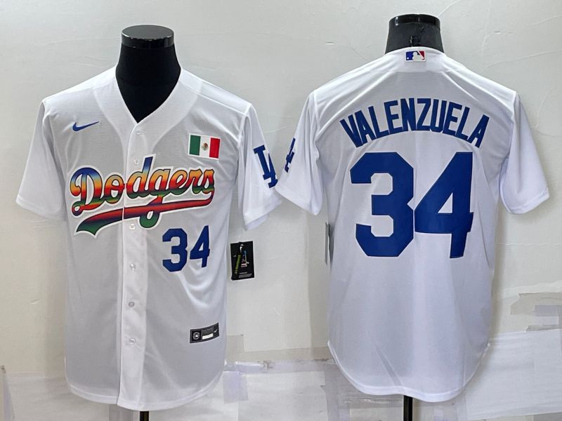 Men Los Angeles Dodgers #34 Valenzuela White rainbow Nike 2022 MLB Jersey1->los angeles dodgers->MLB Jersey